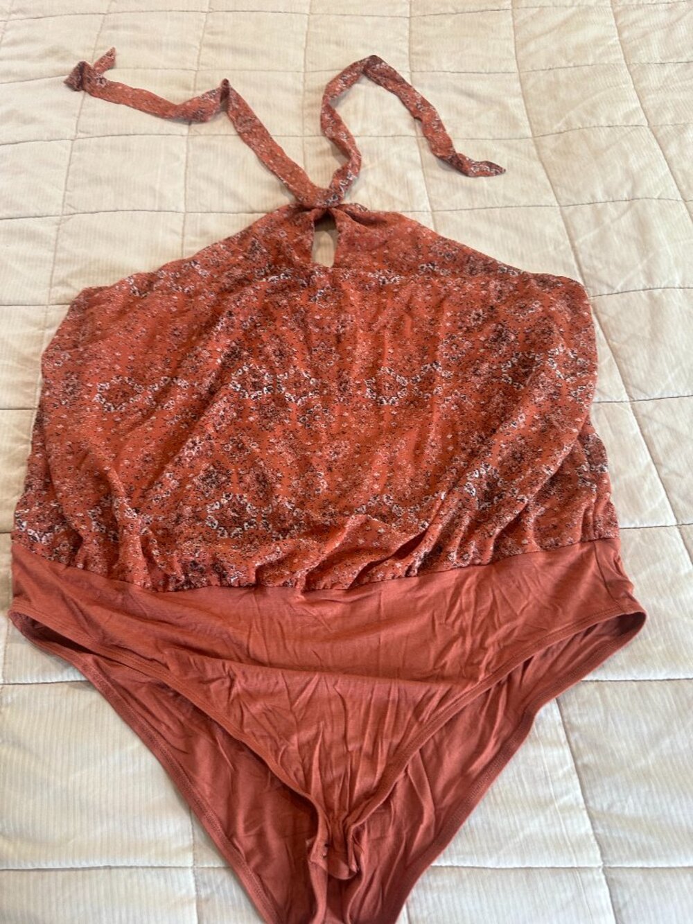 Maurices 2X NWT Rust Floral Halter Bodysuit Plus Size Sleeveless Top - Picture 1 of 2